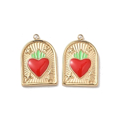 Красный 304 подвески из нержавеющей стали, с эмалью, ионное покрытие (ip), арка с сердечком, реальный 18 k позолоченный, красные, 21x14x2.5 мм, отверстие : 1.5 мм