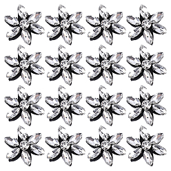 Clear 16Pcs Glass Sew On Patches, Cloth Appliques, Flower, Clear, 25x24x7mm