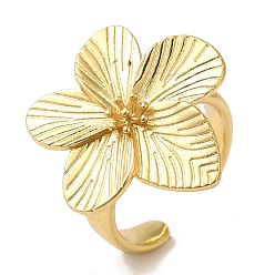 Настоящее золото 18K Цветочная стойка покрытие латунные манжеты кольца для женщин, без кадмия и без свинца, долговечный, реальный 18 k позолоченный, Цветок: 24x23.5 мм, регулируемый
