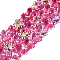 Deep Pink Baking Paint Electroplate Transparent Glass Beads Strands, Butterfly, AB Color Plated, Deep Pink, 10x14.5x5.5mm, Hole: 0.8~1mm, about 56~61pcs/strand, 16.73~18.31 inch(42.5~46.5cm)