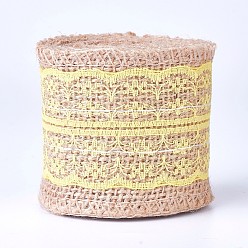Gelb Sackleinenband, hessisches Band, Juteband, mit Spitze, für Schmuck machen, Gelb, 2-1/8 Zoll (55 mm), ca. 2 m / Rolle