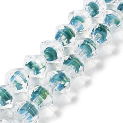 чирок Бусы лэмпворк ручной работы, двухконусные, зелено-синие, 12.5x11 мм, отверстие : 1.6 мм, около 40 шт / нитка, 17.52'' (44.5 см)