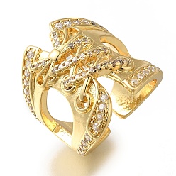 Настоящее золото 18K Покрытие стойки, форма шнурков, латунь, прозрачный кубический цирконий, широко открытые манжеты, кольца, без кадмия и без свинца, долговечный, для женщин, реальный 18 k позолоченный, 25 мм