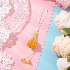 Золотистый Стекло подвесные украшения, с оплеткой нейлоновой нити, цветок, золотые, 144 мм