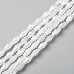 Белый Имитация нефритовые четки стекла, двухконусные, граненые, с покрытием AB цвета, белые, 8x4 мм, Отверстие : 0.8 мм, около 70 шт / нитка, 22.99'' (58.4 см)