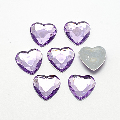 Medium Purple Acrylic Rhinestone Flat Back Cabochons, Faceted, Bottom Silver Plated, Heart, Medium Purple, 25x25x4.5~4.8mm