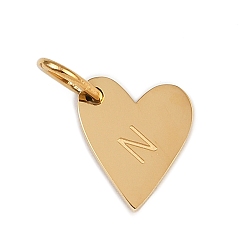 Letter N 304 прелести нержавеющей стали, с прыжковых колец, сердце с подвесками в виде букв, золотые, Письмо N, 10x8.5x1.5 мм, отверстие : 4x2.5 мм