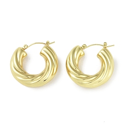 Настоящее золото 18K Ионное покрытие (ip) 304 серьги-кольца из нержавеющей стали для женщин, тороидальный, реальный 18 k позолоченный, 29x8 мм