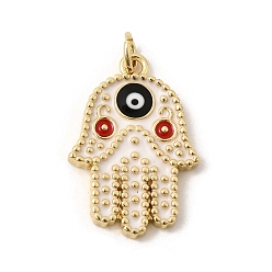 Настоящее золото 18K Латунь эмаль подвески, рука хамса с оберегами от сглаза, долговечный, стойки покрытие, без свинца и без кадмия, реальный 18 k позолоченный, 23x15.5x2 мм, отверстие : 3 мм, Перейти кольцо: 5x1 мм