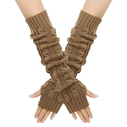 Kamel Fingerlose Strickhandschuhe aus Acrylfasergarn, Lange, warme Winterhandschuhe mit Daumenloch, Kamel, 500x75 mm
