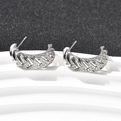 Платина Серьги-гвоздики из латунного микро-паве, стойки покрытие, долговечный, без кадмия и без свинца, платина, 21.5x7.5 мм