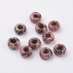 Rhodonite Natural Rhodonite European Beads, Large Hole Beads, Rondelle, 14x7~8mm, Hole: 6mm