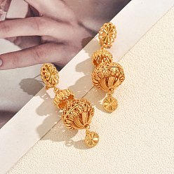 Golden Geometric Lantern Alloy Tassel Dangle Stud Earrings for Women Party and Festive Wear, Golden, 70x21mm