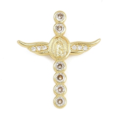 Настоящее золото 18K Подвески из латуни с микропаве из кубического циркония на пасхальную тематику, крест с подвесками в виде крыльев, долговечный, стойки покрытие, без свинца и без кадмия, реальный 18 k позолоченный, 26x22x4 мм, отверстие : 4x1.5 мм