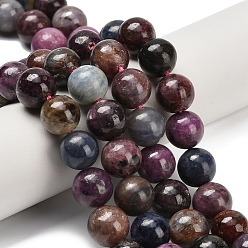 Смешанные камни Натуральный красный корунд / рубиновый и сапфировый бисер, круглые, 10~10.5 мм, отверстие : 1 мм, около 37~39 шт / нитка, 15.35 дюйм (39 см)