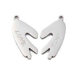 Нержавеющая Сталь Цвет 304 стали сплит подвески из нержавеющей, слева и справа, прелести для пар, ладонь с надписью люблю тебя талисман, цвет нержавеющей стали, 24x11x2 мм, отверстие : 1.6 мм, 2 шт / комплект