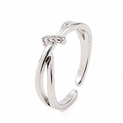 Платина Кольцо-манжета с прозрачным кубическим цирконием и крест-накрест, украшения из латуни для женщин, без кадмия и без свинца, платина, внутренний диаметр: 16 мм