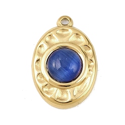Королевский синий Кованые 303 подвески в виде кошачьих глаз из нержавеющей стали с инкрустацией, овальный шарм, золотые, ионное покрытие (ip), долговечный, королевский синий, 17.5x12x4 мм, отверстие : 1 мм
