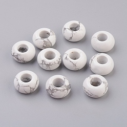 Howlite Natural Howlite European Beads, Large Hole Beads, Rondelle, 14x7~8mm, Hole: 6mm