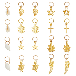 Золотой 40шт 2 наборы бусин для дредов из сплава и ракушек, плетение подвески для волос украшения зажимы, золотые, 27~35 мм, очарование: 15~29.5x8~15x1~8 мм, 20 шт / комплект