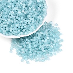 Аква Стеклянный бисер в стиле волочильного станка, круглые, имитация шарики глаза кота, круглое отверстие, вода, 4x3 мм, отверстие : 1.4~1.8 мм, Около 7500 шт / фунт