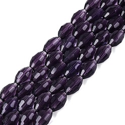 Purple Transparent Glass Beads Strands, Rice, Faceted, Purple, 8~9x5~6mm, Hole: 0.9~1mm, about 67~68pcs/strand, 22.83~23.62 inch(58~60cm)