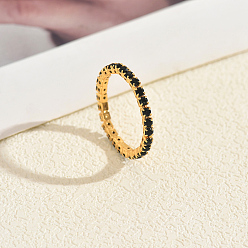 Черный Кольца для женщин с микропаве из латуни и кубическими цирконами, золотые, чёрные, 2 мм, внутренний диаметр: 18мм~19мм