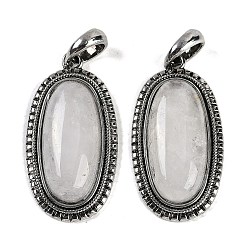 Хрусталь Природного кварца хрустальных подвесок, овальные подвески из горного хрусталя, со сплавочной фурнитурой античного серебряного тона, без кадмия и без свинца, 40x20.5x7.5 мм, отверстие : 6.5x7 мм