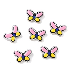 Pink Прозрачные стеклянные эмалевые бусины, бусины ручной работы, бабочка, окрашенная и подогревом, розовые, 10~10.5x14~14.5x5.5~6 мм, отверстие : 1~1.2 мм