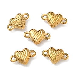 Настоящее золото 18K 304 подвески-сердечки из гофрированной нержавеющей стали, ионное покрытие (ip), реальный 18 k позолоченный, 6x9.5x2.5 мм, отверстие : 0.8 мм