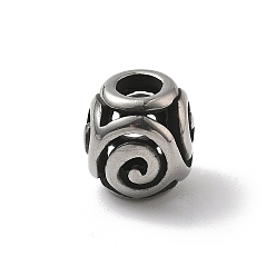 Античное Серебро 304 из нержавеющей стали европейские шарики, бусины с большим отверстием, Rondelle с вихрем, античное серебро, 10.5x9.5x9.5 мм, отверстие : 4.5 мм