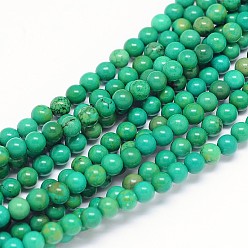 Темный Морско-зеленый Круглые бусины из натурального магнезита, окрашенная и подогревом, темно-зеленый, 4 мм, отверстие : 1 мм, около 96~100 шт / нитка, 15.55 дюйм