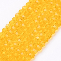 Gold Glass Beads Strands, Faceted(32 Facets), Round, Gold, 4mm, Hole: 1mm, about 98pcs/strand, 13.7 inch