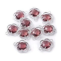 Фиолетовый Соединители стеклянные ссылки, с фурнитурой Berzel с открытой спиной из экологически чистого сплава, граненые, цветок, серебряный цвет гальваническим, фиолетовые, 15.5x12x3 мм, отверстие : 1.4 мм