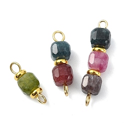 Настоящее золото 18K 3шт. 3 стили натуральный многоцветный турмалин граненые кубические звенья из бисера соединительные подвески, с 304 фурнитурой из нержавеющей стали, реальный 18 k позолоченный, 14.5~25x5.5~6.5x5.5~6.5 мм, отверстие : 1.6~2.5 мм, 1 шт / стиль