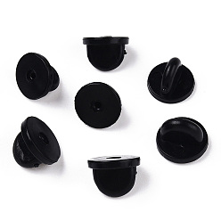 Noir Résultats de broche en silicone, épingles en caoutchouc à l'arrière, noir, 10x8mm, Trou: 1mm