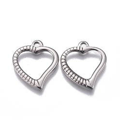 Stainless Steel Color Tarnish Resistant 201 Stainless Steel Open Heart Pendants, Hollow, Stainless Steel Color, 16x18x1.9mm, Hole: 1.8mm
