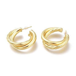 Real 18K Gold Plated Brass Half Hoop Earrings, with Steel Pin and Plastic Ear Nuts, Long-Lasting Plated, Real 18K Gold Plated, 31x32x8.7mm, Pin: 0.7mm