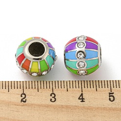 Coloré Alliage d'émail de perles européennes, avec strass, Perles avec un grand trou   , ronde, platine, colorées, 14x12.5mm, Trou: 5.5mm