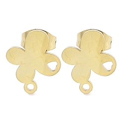 Золотой Ионное покрытие клевера (IP) 304 фурнитура для сережек-гвоздиков из нержавеющей стали, с петлей, золотые, 11.5x10 мм, отверстие : 1.2 мм, штифты : 0.8x11 мм