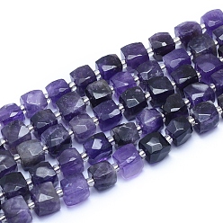 Amethyst Natürlichen Amethyst Perlen Stränge, facettiert, Würfel, 9~10.5x9~10.5x9~10.5 mm, Bohrung: 1 mm, ca. 32 Stk. / Strang, 15.55 Zoll (39.5 cm)