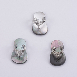 Black Lip Shell Sea Shell Pendants, with Platinum Tone Brass Bail, Slipper, 22.5x12.5x7.5~8mm
