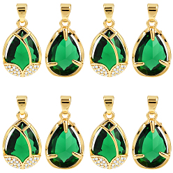 Teardrop 8 кулоны из латуни с микрочастицами и кубическим цирконием., со стеклом, реальный 18 k позолоченный, слеза, 18.5x12x7 мм, отверстие : 4x2.3 мм