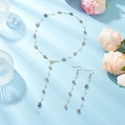 Лабрадорита Комплекты из цепочек, сережек и ожерелий из натурального лабрадорита ручной работы, латунные цепочки и 304 крючки для сережек из нержавеющей стали ювелирные наборы, 510 мм