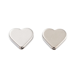 Platinum Rack Plating Brass Beads, Long-Lasting Plated, Cadmium Free & Lead Free, Heart, Platinum, 6.5x8x2.5mm, Hole: 1mm
