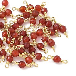 (123L) Белый крем непрозрачный блеск Крашеный натуральный агат граненые круглые подвески-соединители, с петлями из латунной проволоки, реальный 18 k позолоченный, стойки покрытие, долговечный, огнеупорный кирпич, 12.5x4.5 мм, отверстие : 1.2 мм