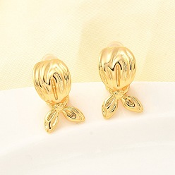Настоящее золото 18K Серьги-гвоздики из латуни в форме листа, долговечный, без никеля , реальный 18 k позолоченный, 17.5x10.5 мм
