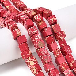 Красный Окрашенные нити синтетических бус императорской яшмы, кубические, красные, 8~8.5x8~8.5x8~8.5 мм, отверстие : 1.2 мм, около 47~49 шт / нитка, 15.35~15.79'' (39~40.1 см)