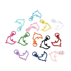 Couleur Mélangete Fermoirs pivotants en alliage peint à la bombe,  crochet mousqueton, dauphin, couleur mixte, 42x28mm, Trou: 9mm