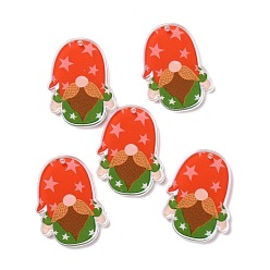 Orange Red Christmas Transparent Printed Acrylic Pendants, for Earrings Accessories, Gnome, Orange Red, 34.5x25x2.5mm, Hole: 1.6mm